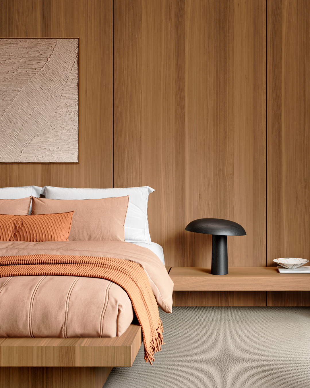 Decospan Nuxe premium walnut collection - bedroom with walnut wood veneer