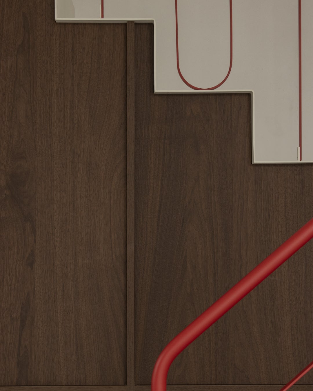 staircase - wood veneer- shinnoki pure walnut - warm tones - wood veneer details