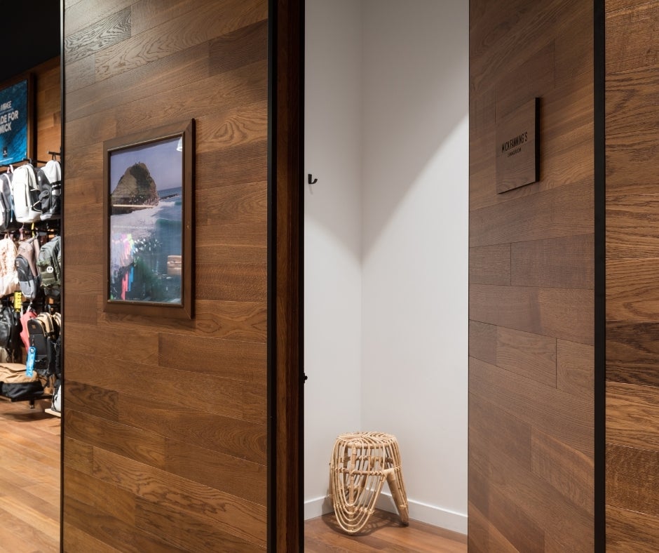 surf shop - wood veneer interior with querkus vivace