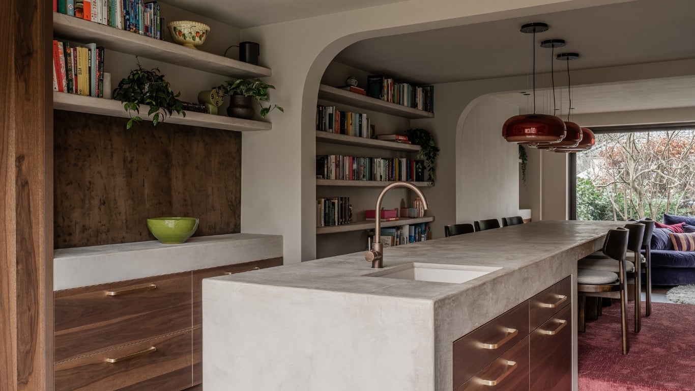 Home with wood veneer panels - Shinnoki smoked walnut