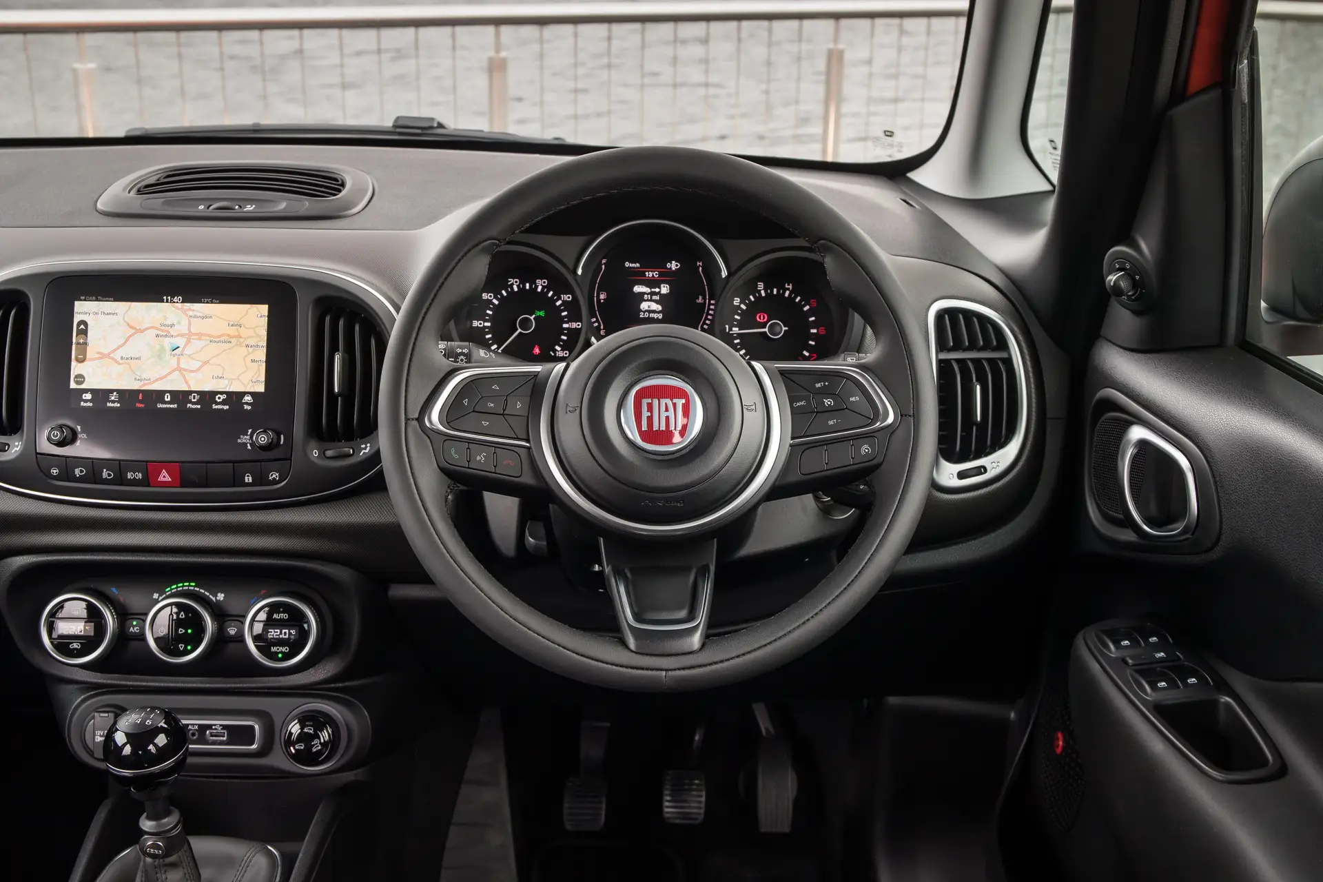 Fiat 500L Review 2023: interior close up photo of the Fiat 500L dashboard  