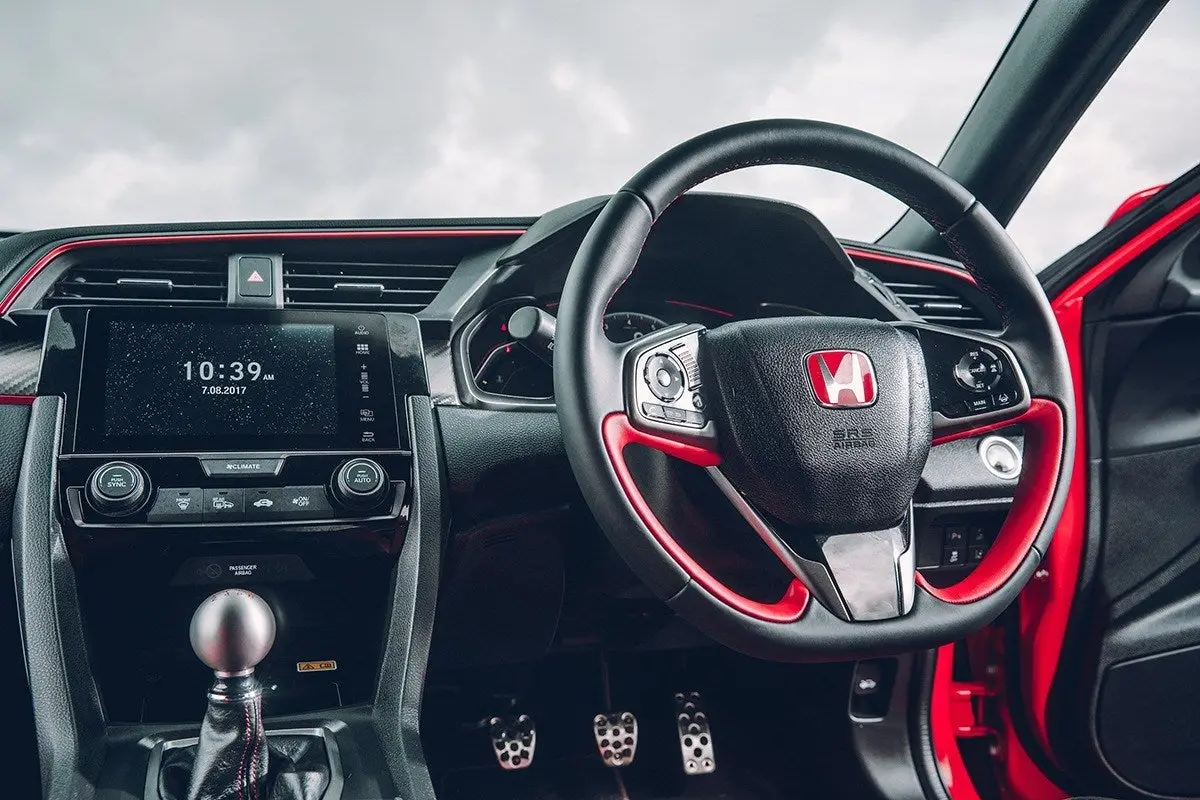 Honda Civic Type R (2017-2021) Review: interior close up photo of the Honda Civic Type R dashboard