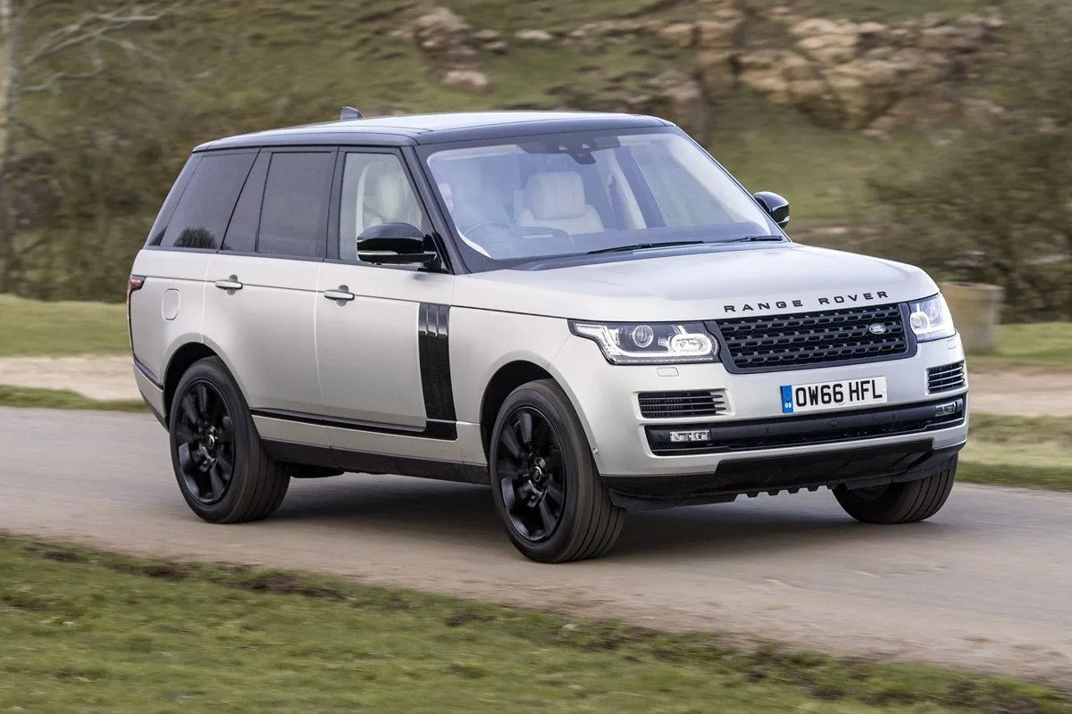 Range Rover (2013-2022) Review: exterior front three quarter photo of the Range Rover on the road
