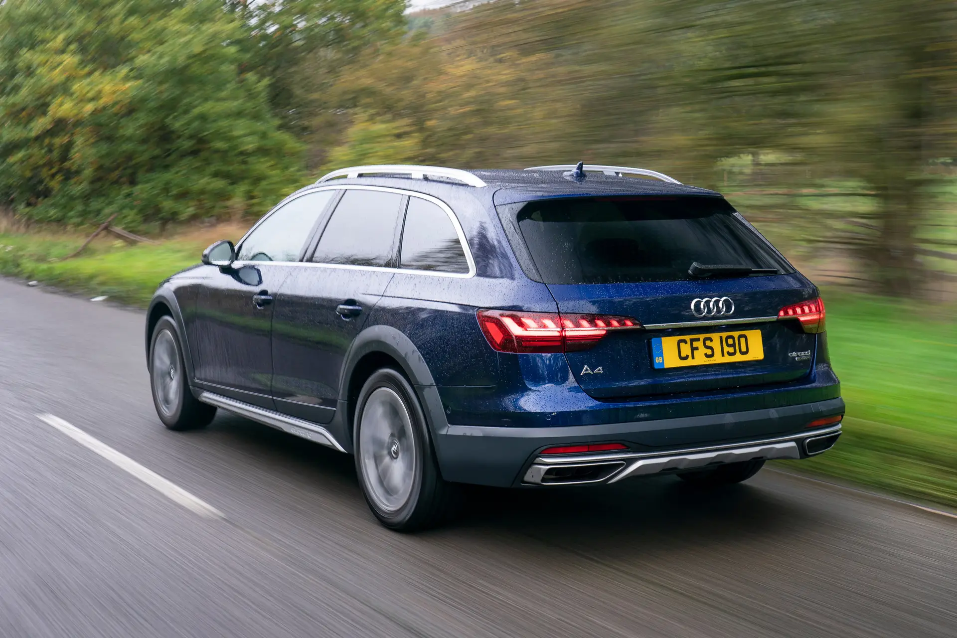 Audi A4 Allroad Review 2023: exterior rear three quarter image of the Audi A4 Allroad on the road