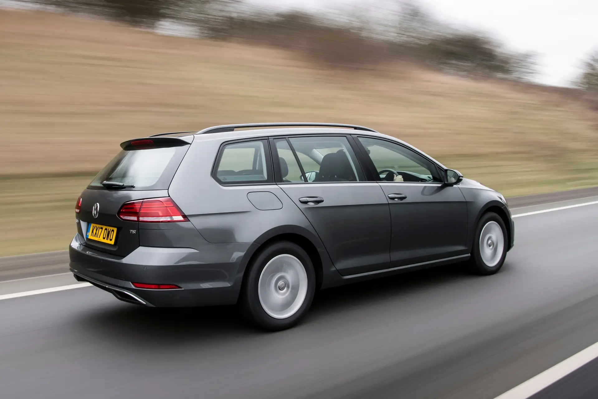 Volkswagen Golf Estate (2015-2020) Review: Exterior rear three quarter photo of the Volkswagen Golf Estate on the road