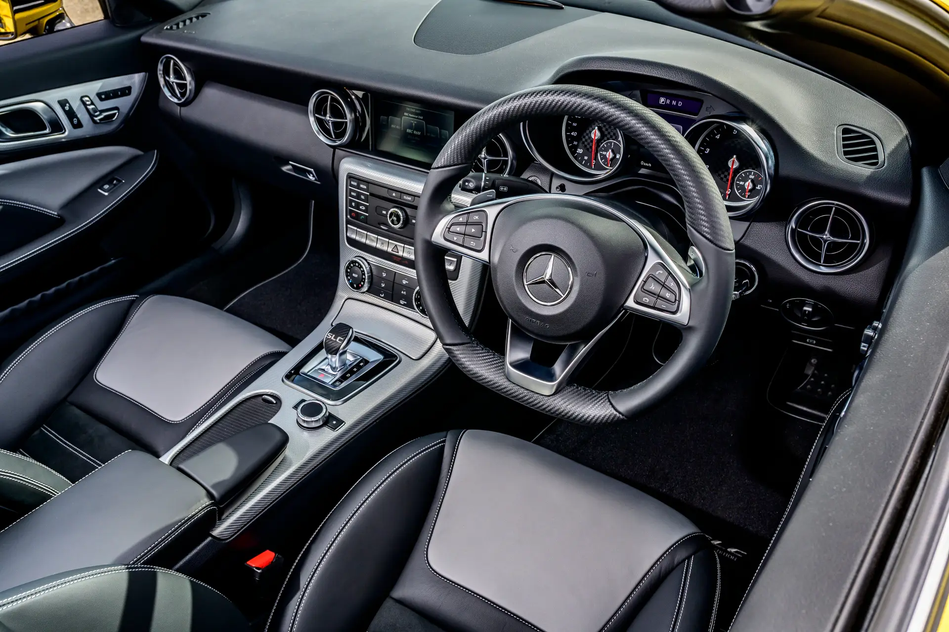 Mercedes-Benz SLC (2016-2020) Review: interior close up photo of the Mercedes-Benz SLC dashboard