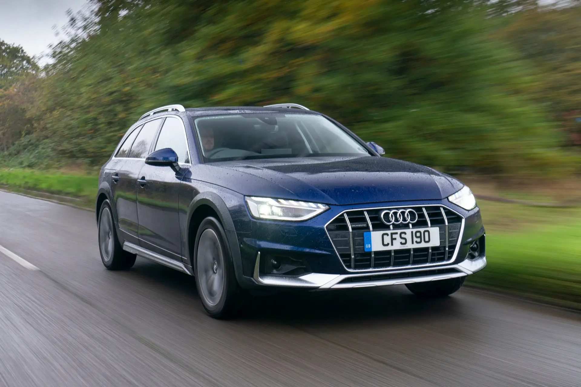 Audi A4 Allroad Review 2023: exterior front three quarter image of the Audi A4 Allroad on the road 