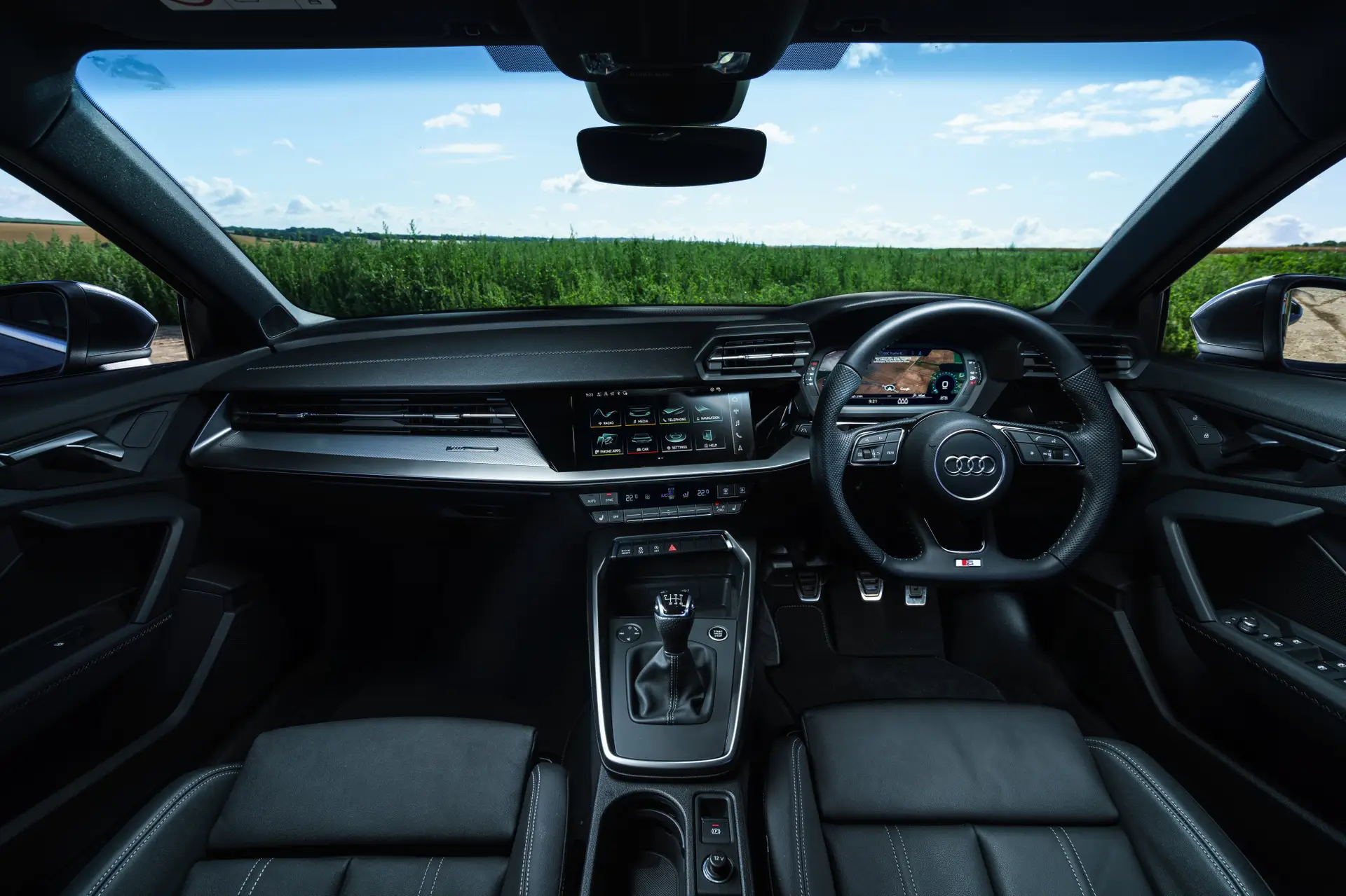 Audi A3 Review 2023: close up interior photo of the Audi A3 Sportback dashboard