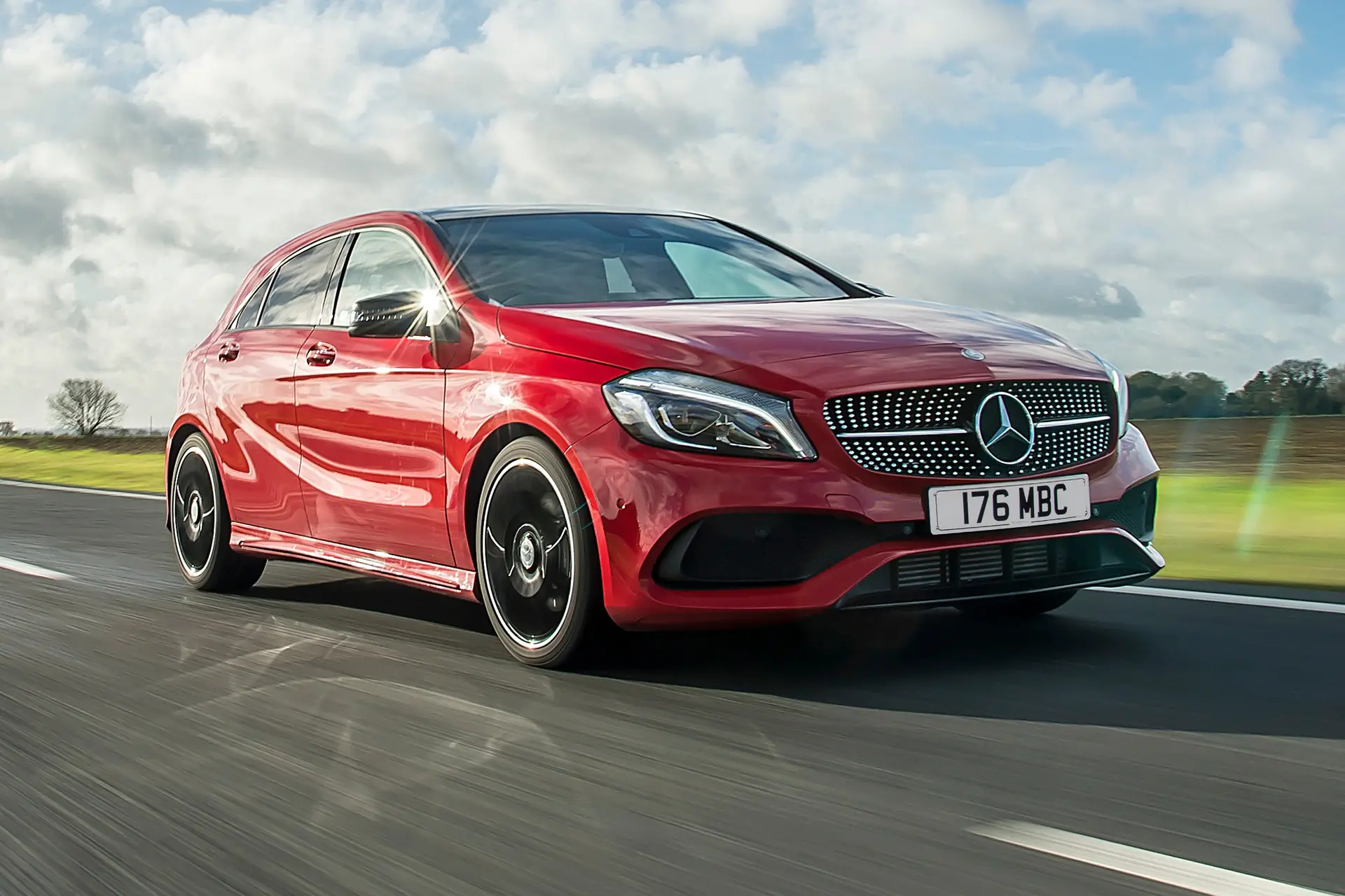 Mercedes A-Class (2012-2018) Review: Exterior front three quarter photo of the Mercedes-Benz A-Class on the road