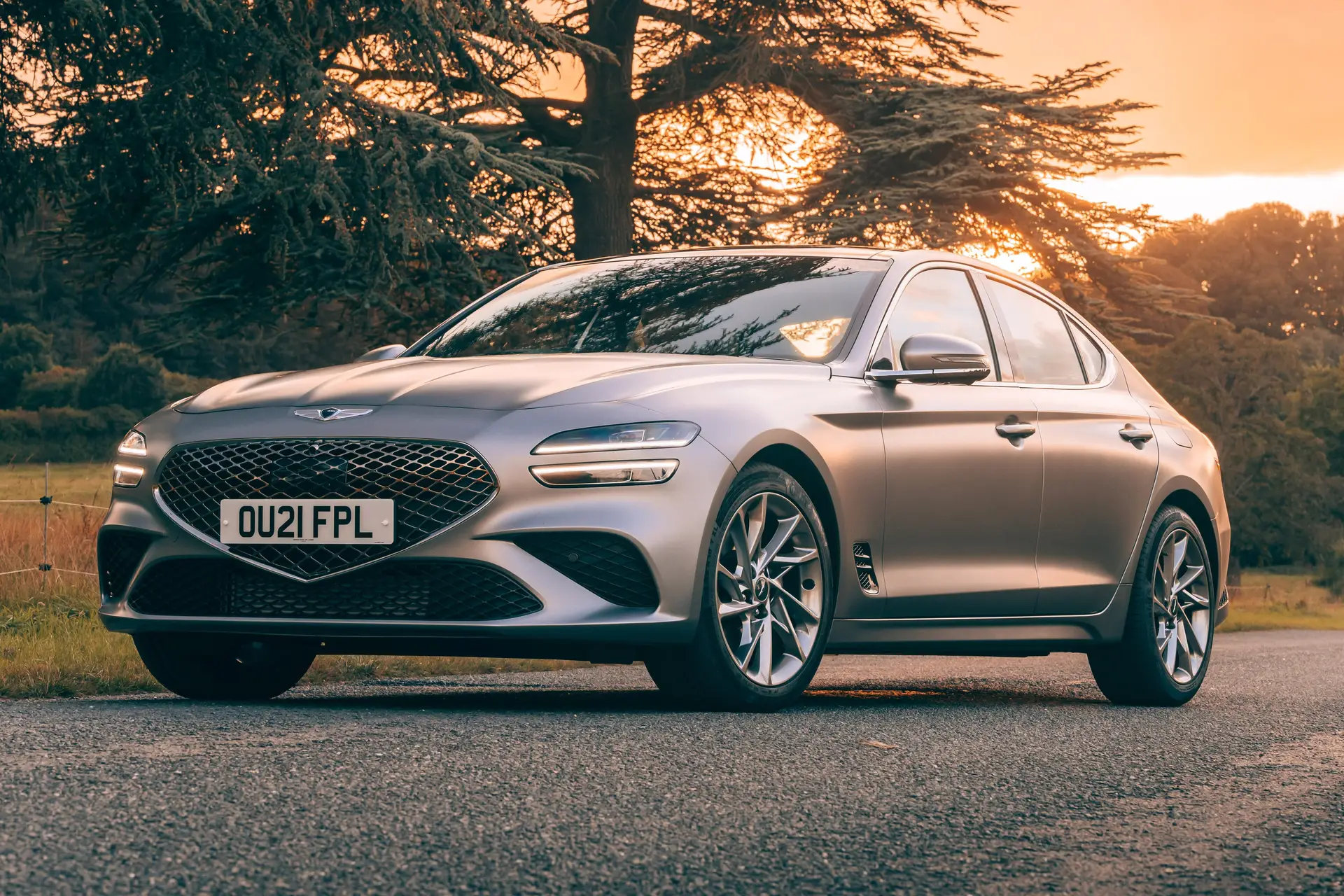 Genesis G70 Review 2021: front static sunset