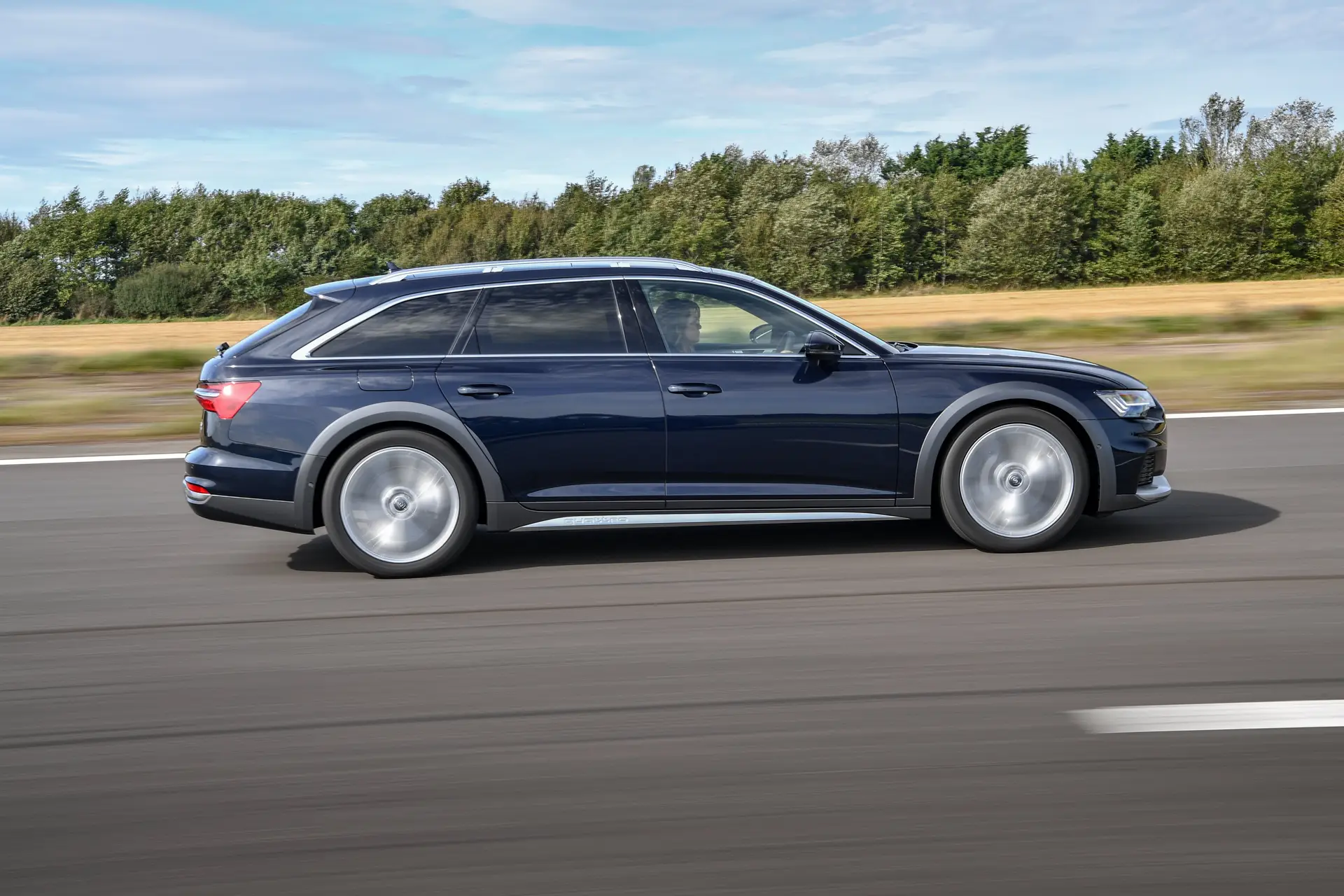 Audi A6 Allroad Review 2023: exterior side of the Audi A6 Allroad on the road