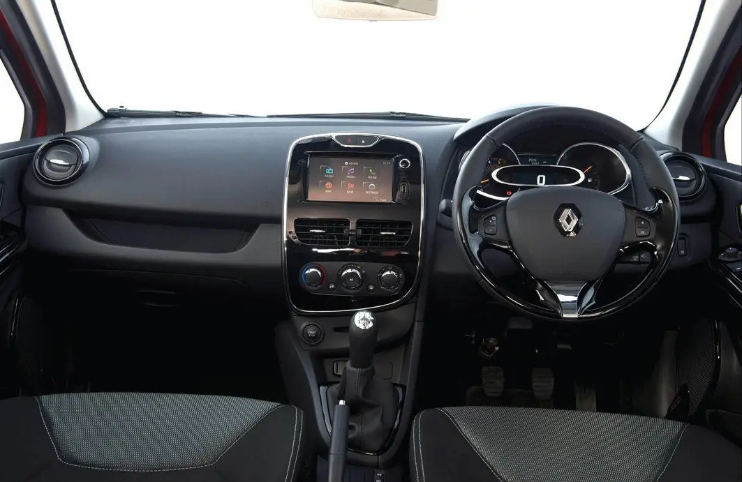 Renault Clio (2013-2019) Review: interior close up photo of the Renault Clio dashboard