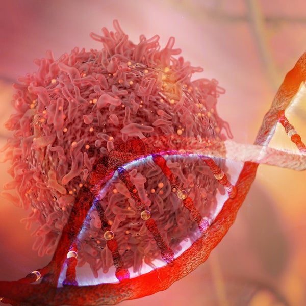 Microscopisch beeld van DNA en een tumor.