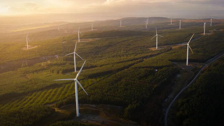 Wind turbines on a hill