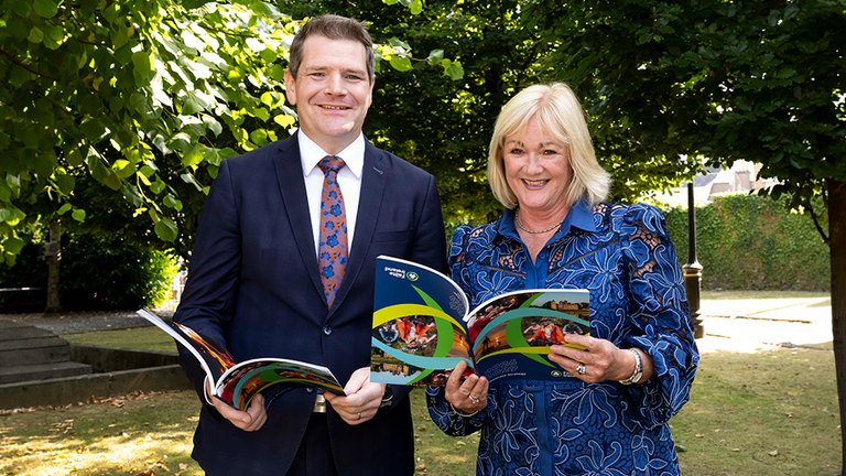 Minister for Enterprise, Tourism and Employment, Peter Burke TD, and Ruth Andrews, Chairperson of the Fáilte Ireland Authority, at the launch of Fáilte Ireland's Corporate Strategy 2026–2029.