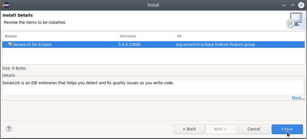 The last step before finishing your SonarLint for Eclipse installation!