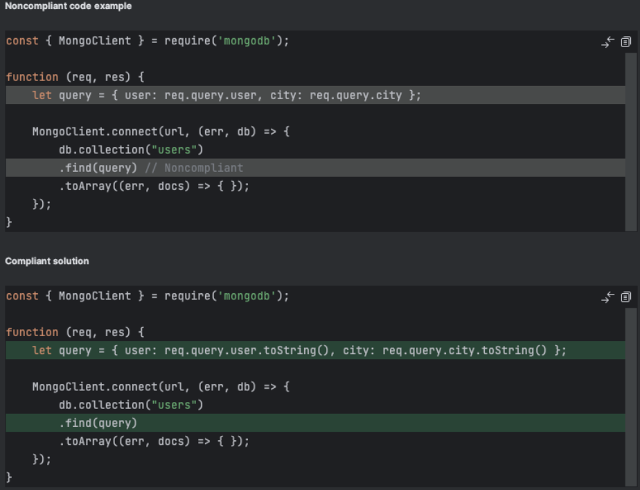 The SonarLint rule description will give you compliant rule sample, show here in green, when available.