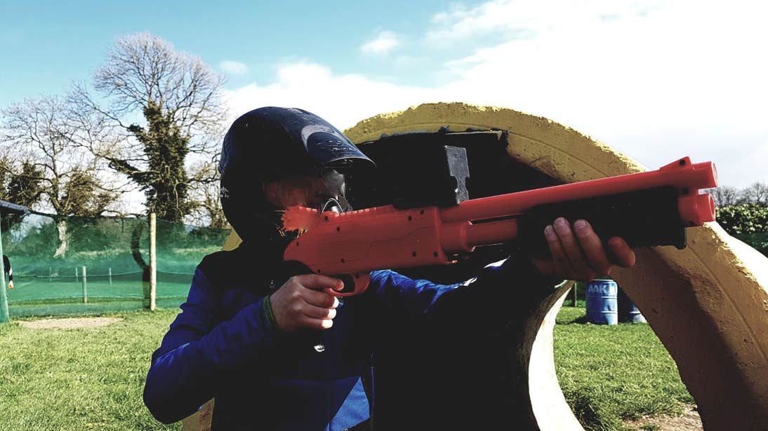 A person playing paintball at Redhills Adventure, Kildare