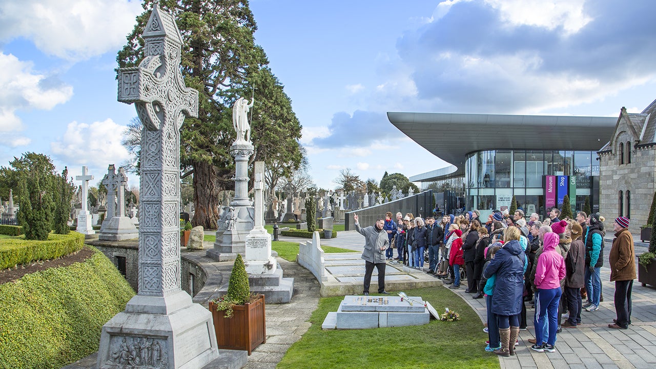 A group enjoying a guided tour of Glasnevin Cemetery