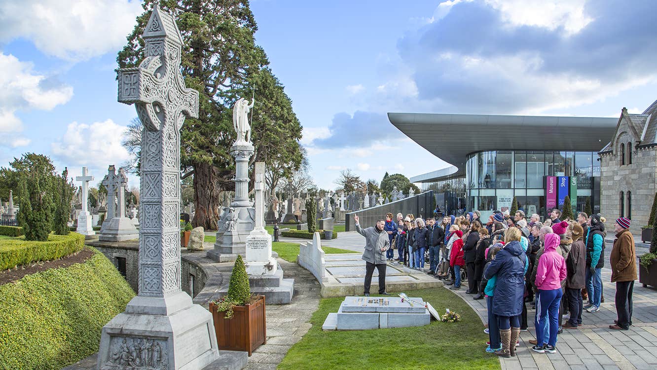 A group enjoying a guided tour of Glasnevin Cemetery