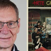 Peter Browne and a cover for the RTÉ Guide featuring musicians playing around a fireplace.