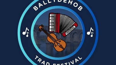 Ballydehob Traditional Music Festival, circular logo with fiddle and accordion in the centre.