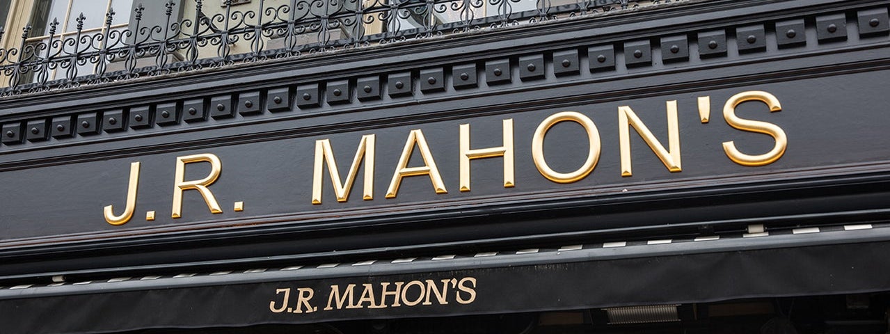 Front signage of J.R. Mahons