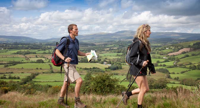 Couple hiking the Wicklow Way in the Wicklow Mountains in Ireland's Ancient East