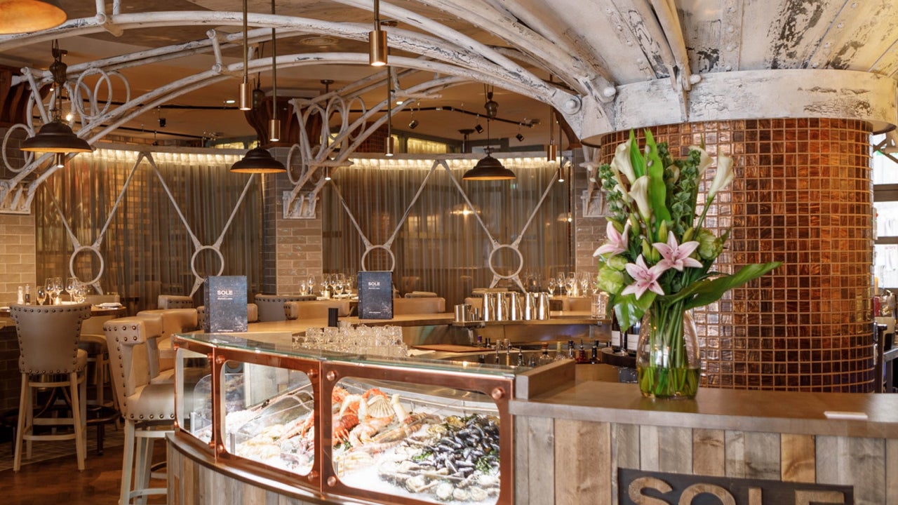 The interior of SOLE Seafood & Grill with the fresh fish on display