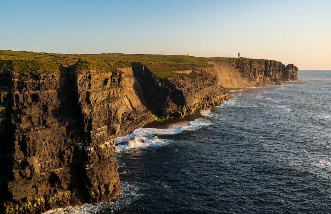 Loop Head Cliff in County Clare at sunset.