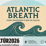 Promotional artwork for Atlantic Breath: Anam Traidisiúin ó Mhí go Galicia, featuring acclaimed Irish and Galician musicians united through music and culture.