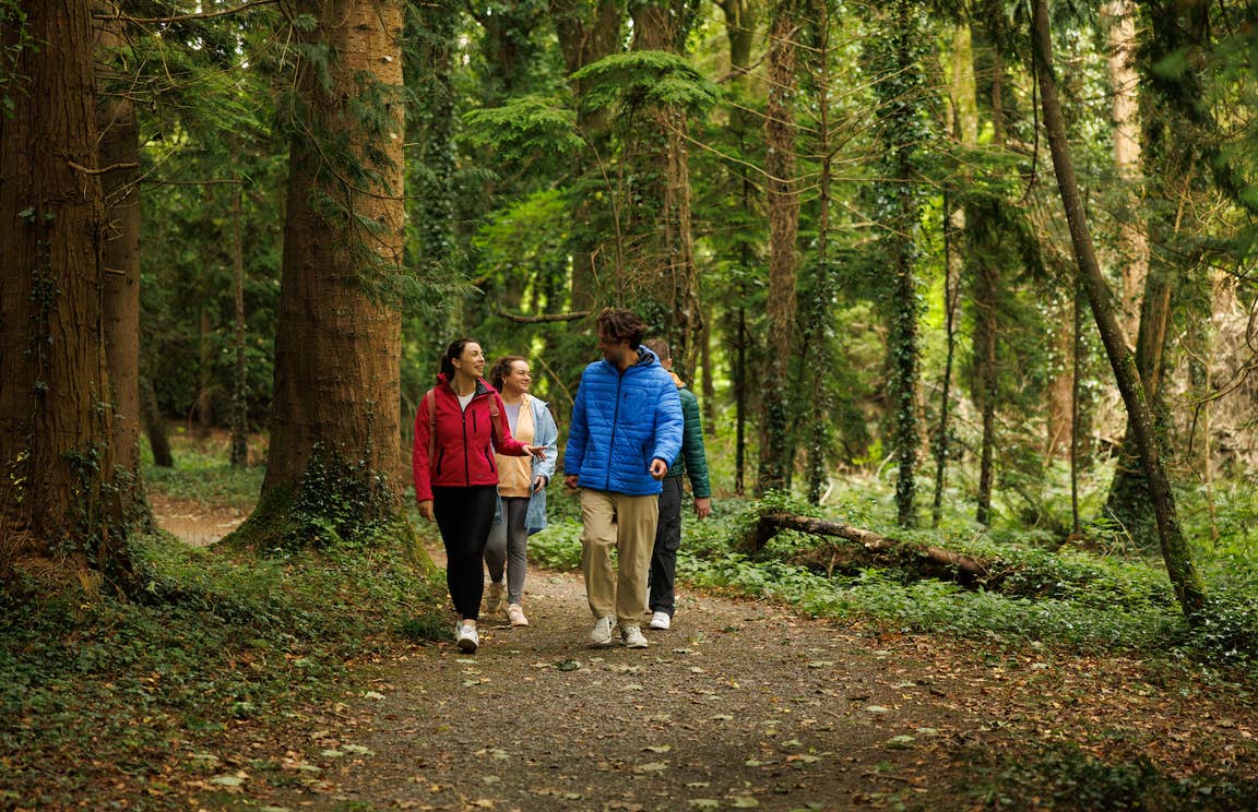 People hiking through Dun na Rí Forest Park in Co Cavan