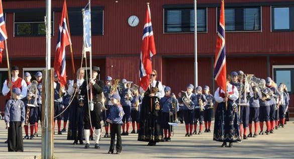 Members of Fredheim Skolekorps performing in Norway.