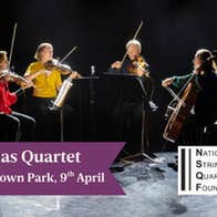 Solas Quartet - Strokestown Park, 4 seated people in a half circle playing stringed instruments.