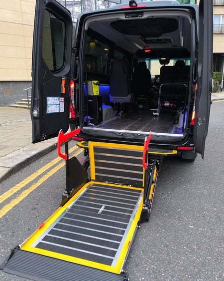 A taxi wheelchair accessible manual ramp with Dublin Wheelchair Taxis