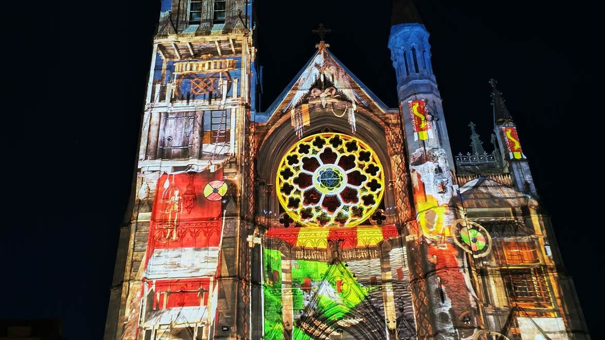 An animation projected onto St Peters Church