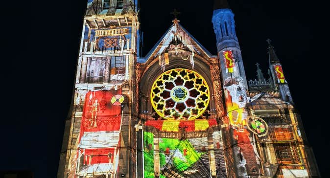 An animation projected onto St Peters Church