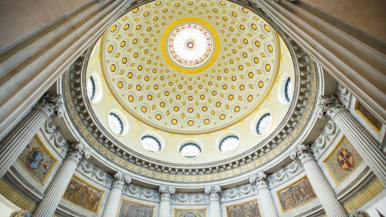 Upward view of interior rotunda with detailing