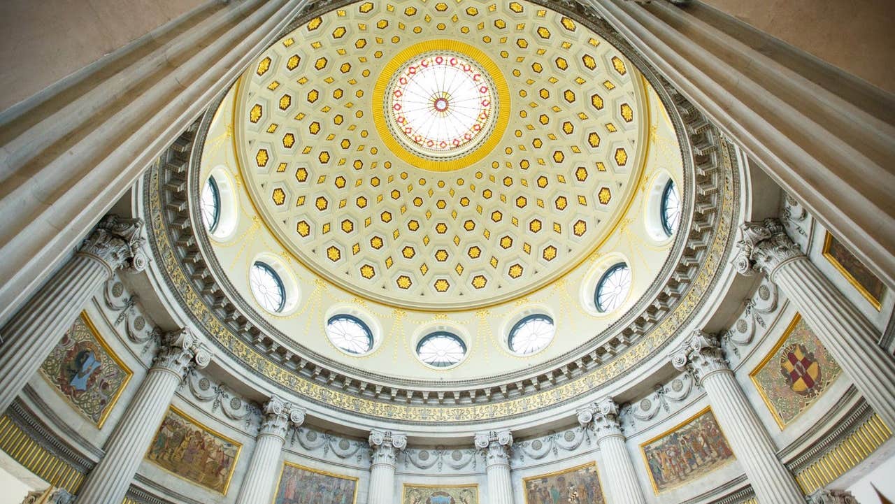 Upward view of interior rotunda with detailing