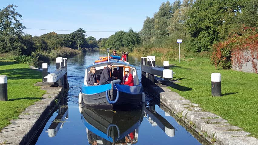 Am image of the barge passing through the lock gates on the canal