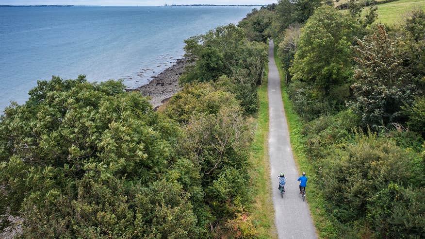 Two cyclists on the Carlingford Lough Greenway in County Louth.