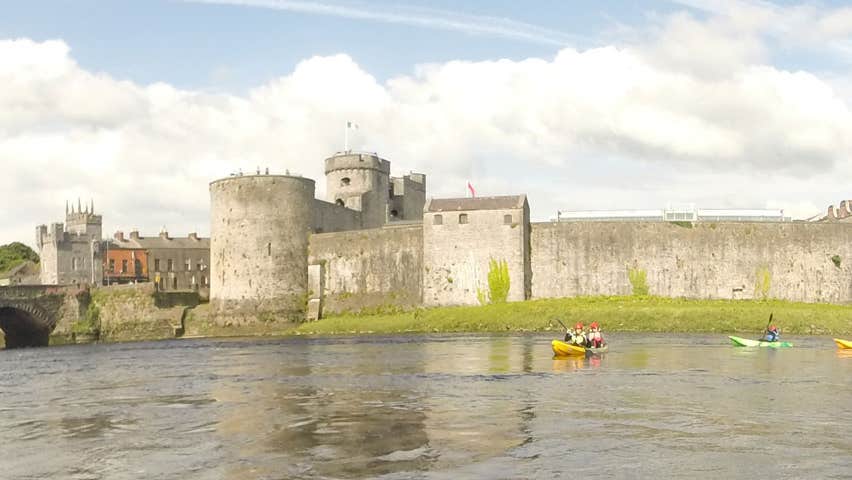 A view of King Johns Castle from the water on a kayaking tour with Nevsail Watersports