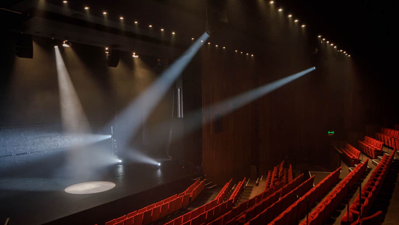 View of the stage and empty theatre at the Abbey Theatre