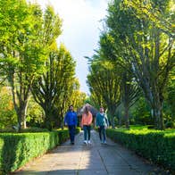 Three people walking in Adare Town Park in County Limerick.