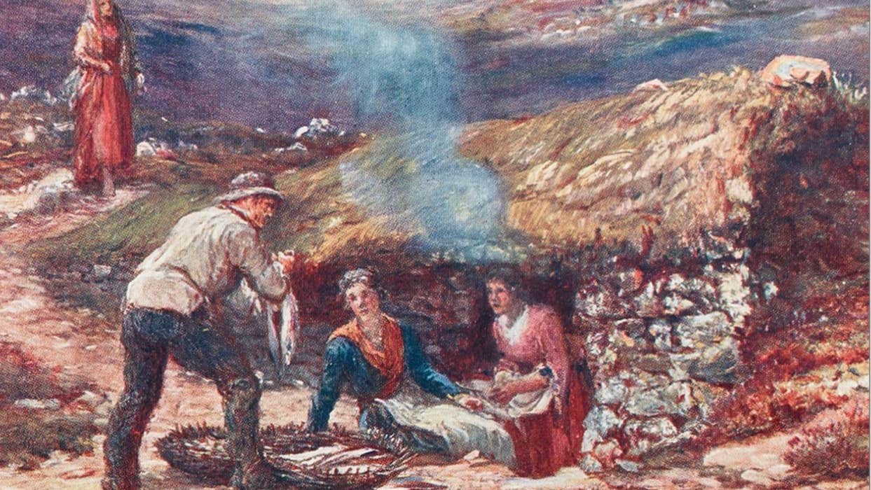 ‘A Home in Achill' 1905. Francis Sylvester Walker’s late 19th century watercolour of a booley house on Achill. Reproduced courtesy of National Library of Ireland