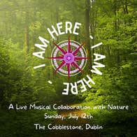 Forest background with 'I Am Here' logo and compass image, featuring event details.