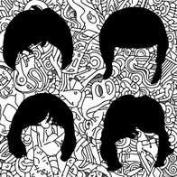 The Classic Beatles, Revolver & More Tour 2026 - black and white patterned background overlaid with outline of 4 heads of hair in black