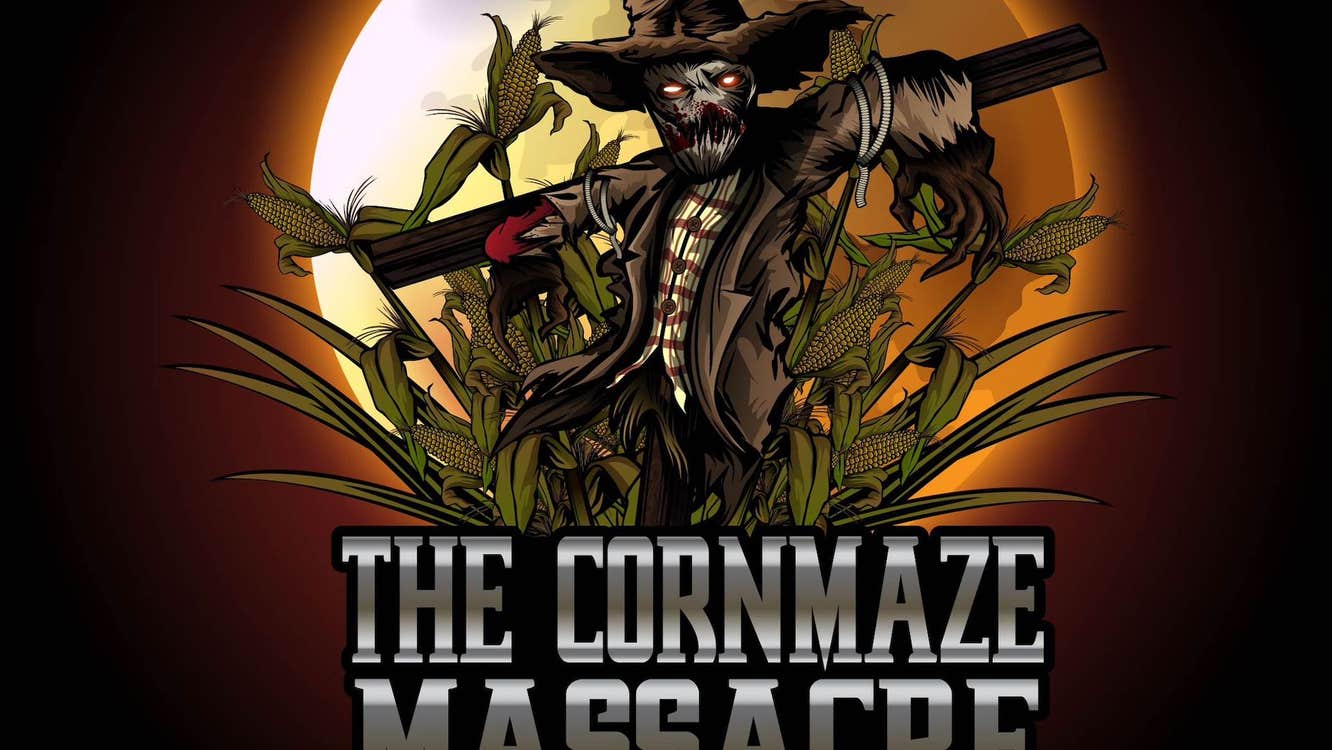 Cartoon image of a dark, scary looking scarecrow against a full moon and black sky.