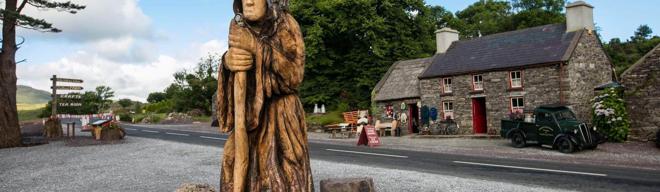 Wooden statue outside the Molly Gallivan Centre in Bonane in County Kerry