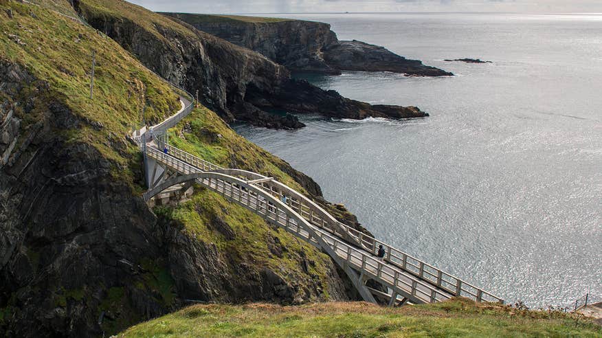 A modern white bridge crossing to Mizen Head in County Cork